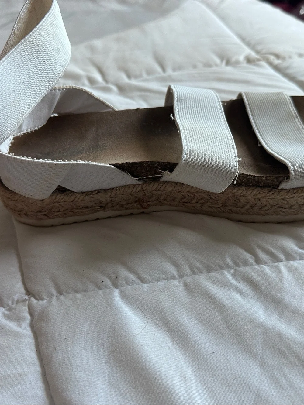 Women’s White Strappy Wedge Sandals Braided Ankle Strap Slip-On US 8